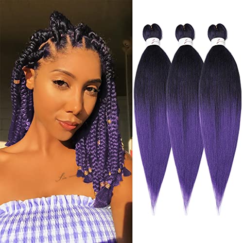 Pre Stretched Braiding Hair Ombre 14 Inch 3Packs Box Braid Hair Naturally Twist Yaki Synthetic Hair Braiding Hair Omber Purple Braiding Hair Pre Stretched(14 Inch,1B/Purple#) #TOP3