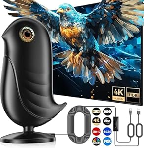 650+ Miles Long Range Digital TV Aerial for Smart TV & Older TVs with Signal Booster,HD TV Ariels Indoor Supports for 4K 8K 1080P Local Channels with 18Ft Coax Cable (Glossy Black)