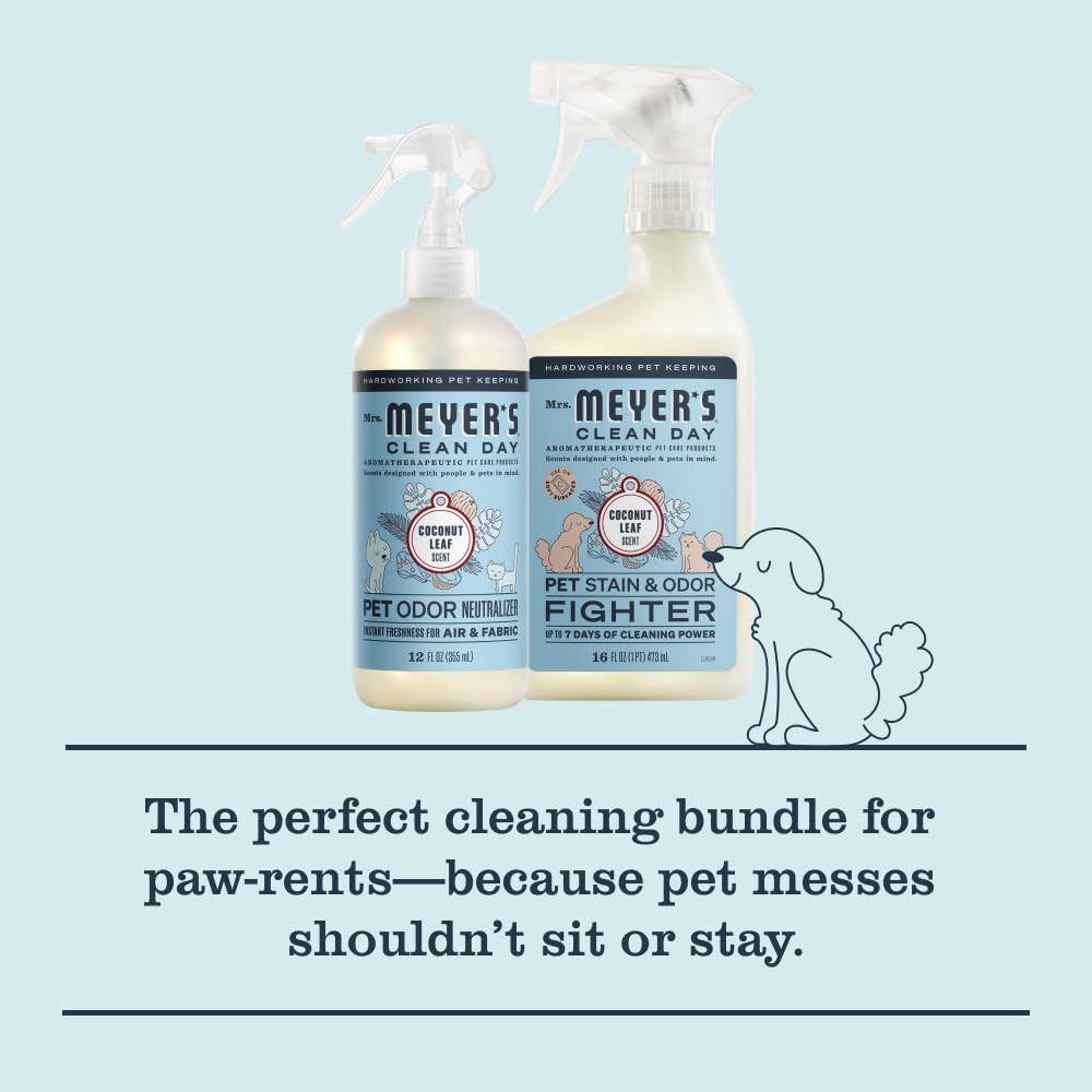 Mrs. MEYER'S Clean Day Pet Cleaning Kit, includes Pet Stain & Odor Fighter 28oz and Odor Neutralizer 28oz, Coconut Leaf