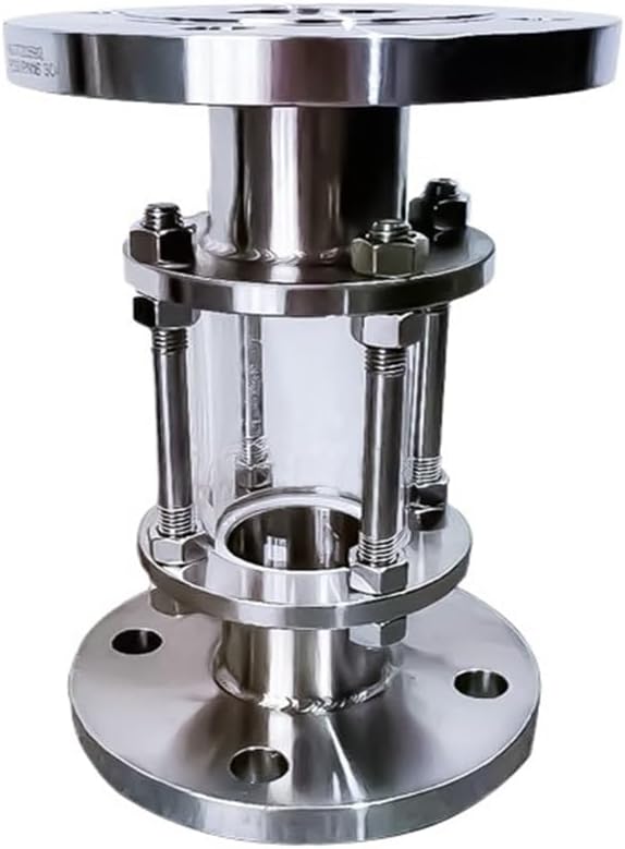 KACOME Flow Sight Glass HGS07-126 Flange Sight Glass 304/316L Stainless Steel Chemical Department Sight Glass Polished Pipe Sight Glass(304 DN200)