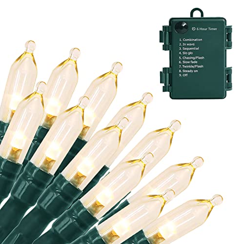 Loende 3AA Guirlande lumineuse de Noël étanche à piles avec minuteur, éclairage de fête 3 AA pour intérieur extérieur, 8 modes de fonctionnement 5,5 m, 50 mini LED blanc chaud Cover