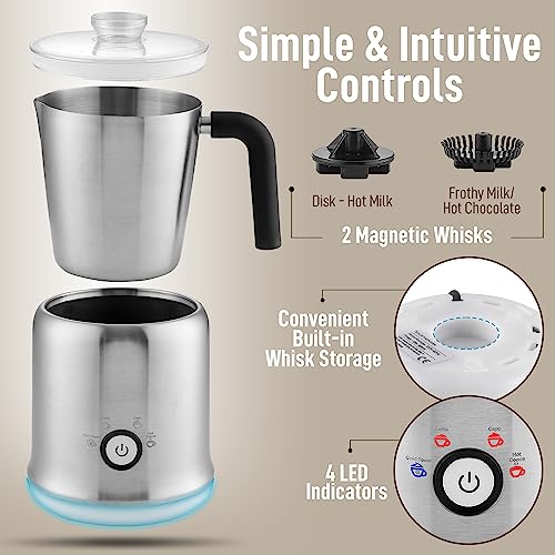 Image of Zulay Electric Hot Chocolate Maker Machine - Powerful, Stainless Steel Hot Chocolate Machine & Hot Cocoa Maker - 4-in-1 Detachable Milk Frother Heater & Cold Foam Maker - Milk Frother Dishwasher Safe