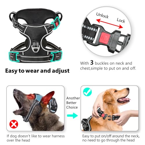 HEELE Hundegeschirr, Brustgeschirre für Hunde, Laufgeschirre Hund mit abschließbarem Schnappverschluss, einstellbare reflektierende Hundegeschirre, Offen am Hals, Anti Zug Dog Harness, Schwarz, L