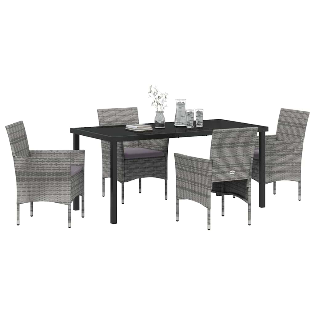 Ensemble de salle à manger pour jardin 5 pcs en polyrotin gris pour vos repas de terrasse d'été