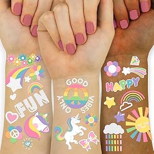 118 PCS Unicornio Tatuaje Temporal, Glitter Style Pride Tattoo Rainbow Crown Fake Tattoo para Niñas Fiesta de Cumpleaños, Pegatina Tatuaje Impermeable