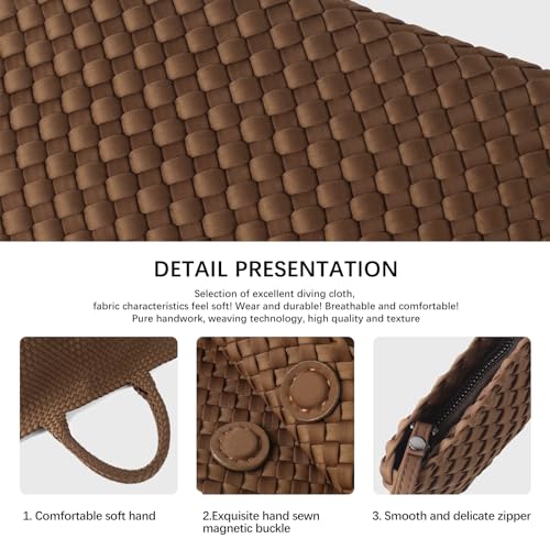 Image of Woven Bag for Women, Large Neoprene Tote Bag Summer Beach Handbag Purse Retro Handmade Travel Shoulder Bag Set
