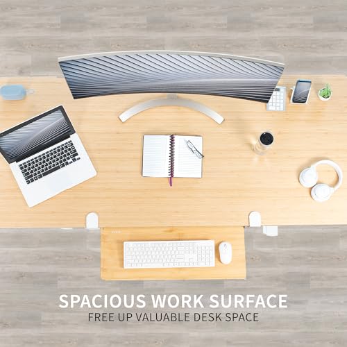 Image of VIVO Real Bamboo Large 27 x 11 in Under Desk Keyboard Tray, MOUNT-KB05O | Keyboard Tray for Typing, Slide Out Platform, Extra Sturdy C-Clamp Mount System, Computer Drawer, Black Frame