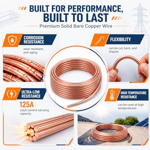 FairySandy 6 AWG Solid Bare Copper Building Wire-Uninsulated Grounding Conductor 125A,6 Gauge Copper Wire for for Electrical Grounding,Bonding and Overhead Distribution (75ft) — 사진 5