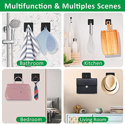 Shexkent Adhesive Hooks 2 Pack, Self Adhesive Hooks Stainless Steel Wall Hooks Coat Hooks Door Hooks Anti-Rust Waterproof Sticky Hooks for Kitchen Bathroom Office Toilet Bedroom, Black