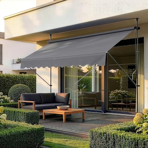 pro.tec Toldo Retráctil Stem Toldos Exterior Terraza Balcón Ajustable en Altura Manual Resistente Protector de Sol Sin Taladrar Acero/Poliéster 200 x 120 x 220-309 cm - Gris Medio