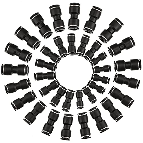 40 Pieces Straight Push Connectors, Push To Connect Fittings Kit Quick Release Pneumatic Connectors Air Line Fittings Connect Air Hose Fittings, 2 Way (Black,1/4 5/16 3/8 1/2) #TOP4
