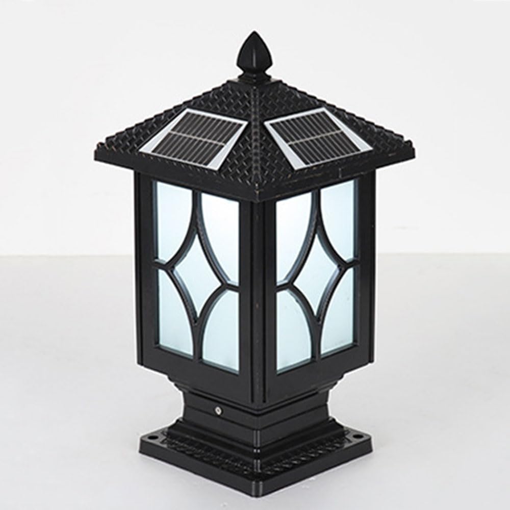 KUEYANB Retro Style Villa Garden Courtyard Lighting Fixture Waterproof Deck Fence Post Light Solar-Powered Easy to Install Pillar Lamp for Lawn Corridor Solar Powered Lamp Fixture Wet Location Rated