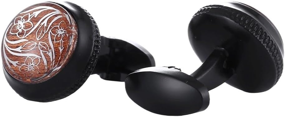 Black Men's French Cufflinks Dress Shirt Round Pattern Cuff Button Sleeve Nails