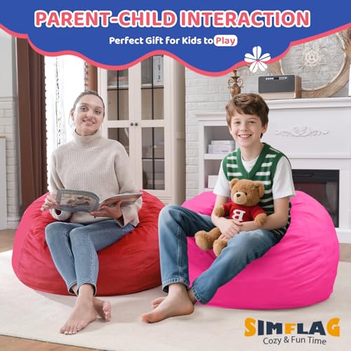2FT Bean Bag Chair, Comfy Bean Bag Chairs with Memory Foam Filled, Fluffy Beanbag Sofa with Dutch Velvet Cover, Teardrop BeanBag Chairs for Living Room, Playroom - Pink
