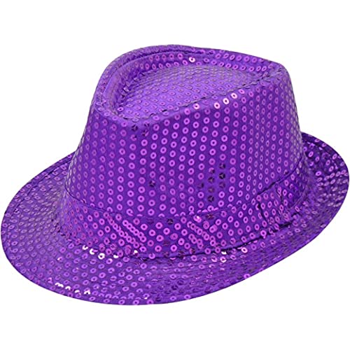 Sternfabrik Cravate à paillettes et chapeau Trilby en kit pour homme, femme, enfant, carnaval, tenue à paillettes, discothèque, Violet, taille unique – vue 3