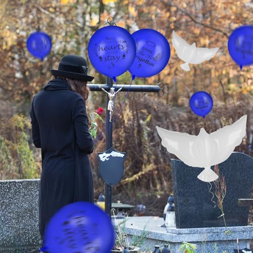 Image of 4PCS White Dove Balloons and 35PCS Memorial Balloons to Release in Sky Memorial Balloon for Release Happy Heavenly Balloon for Condolence, Funeral, Anniversary, Remembrance Services