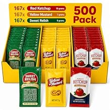 PailSail Single Serve Condiment Packets, 500 Count | Ketchup, Mustard & Relish Individual Pouches for Lunch Boxes, Picnics, BBQs, Travel & Catering