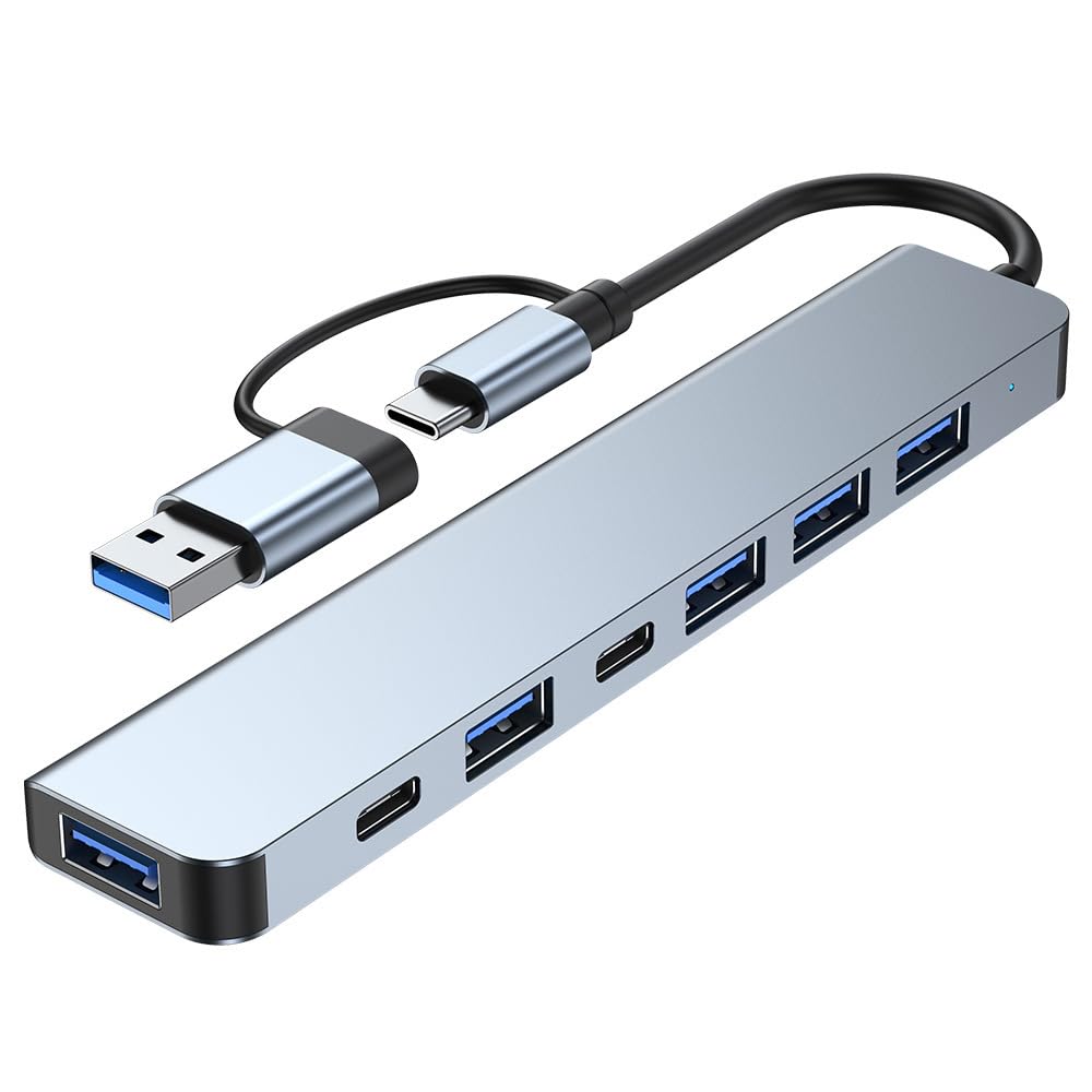 USB C ハブ 7-IN-1 7ポートUSB A 分岐 USB Hub 分配器 Denkouozi 拡張モード USB3.0 5Gbps 高速データ転送 Type C アダプタ 軽量 在宅勤務 設定不要 MacBook Pro/Air、iPad Pro、iMac、XPS、Surface Goなど対応 グレー