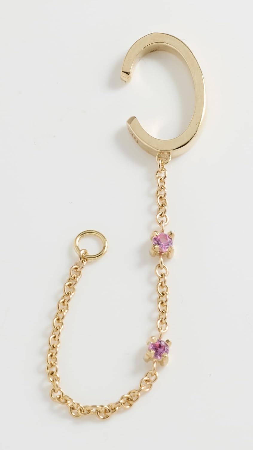 Pink Sapphire Chain Ear Cuff With Loop - Image 2