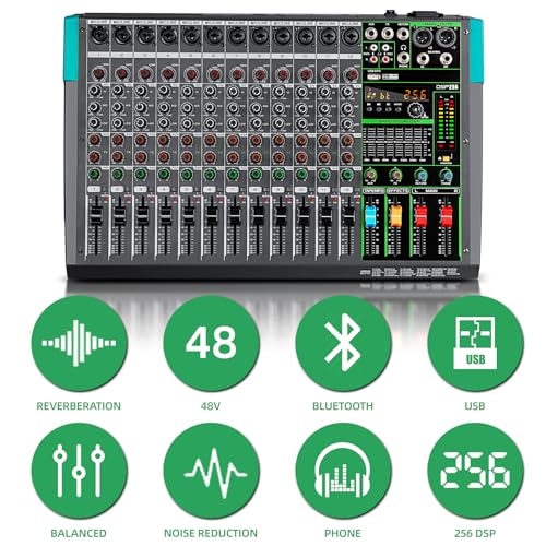 Miniatura 2 de Depusheng Pa12 Mezclador Profesional De 12 Canales Controlador De Dj Con 256 Efectos Dsp Entrada Bluetooth Reproductor Usb 48v Phantom Power
