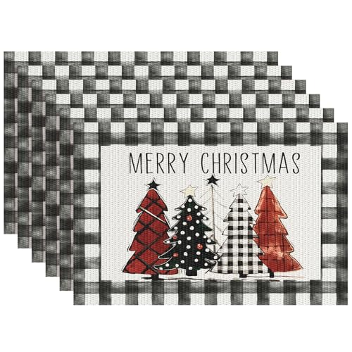 Aofmee Platzset Weihnachten, Tischset Weihnachten Abwaschbar 6er Set, Platzdeckchen PVC rutschfest Hitzebeständig, Abwischbar Weihnachtstischset für Küche Esstisch Party Dekoration, Leicht...