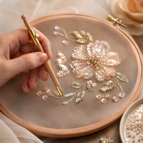 Tambour Hook with 3 Needles 80# 100# 120#, Tambour Embroidery Hook Needle Kit for Embroidery Sewing Beaded Designs Beadwork Sequin Crafting, Crochet Hook Kit Sequin Beads Needle Set — view 6