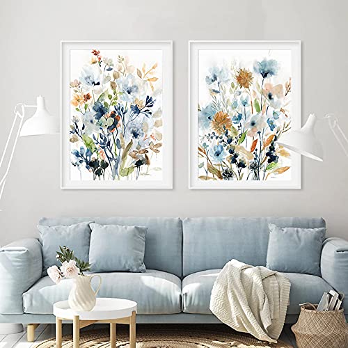 Aquarelle mélanger fleurs feuilles botanique toile peinture mur art