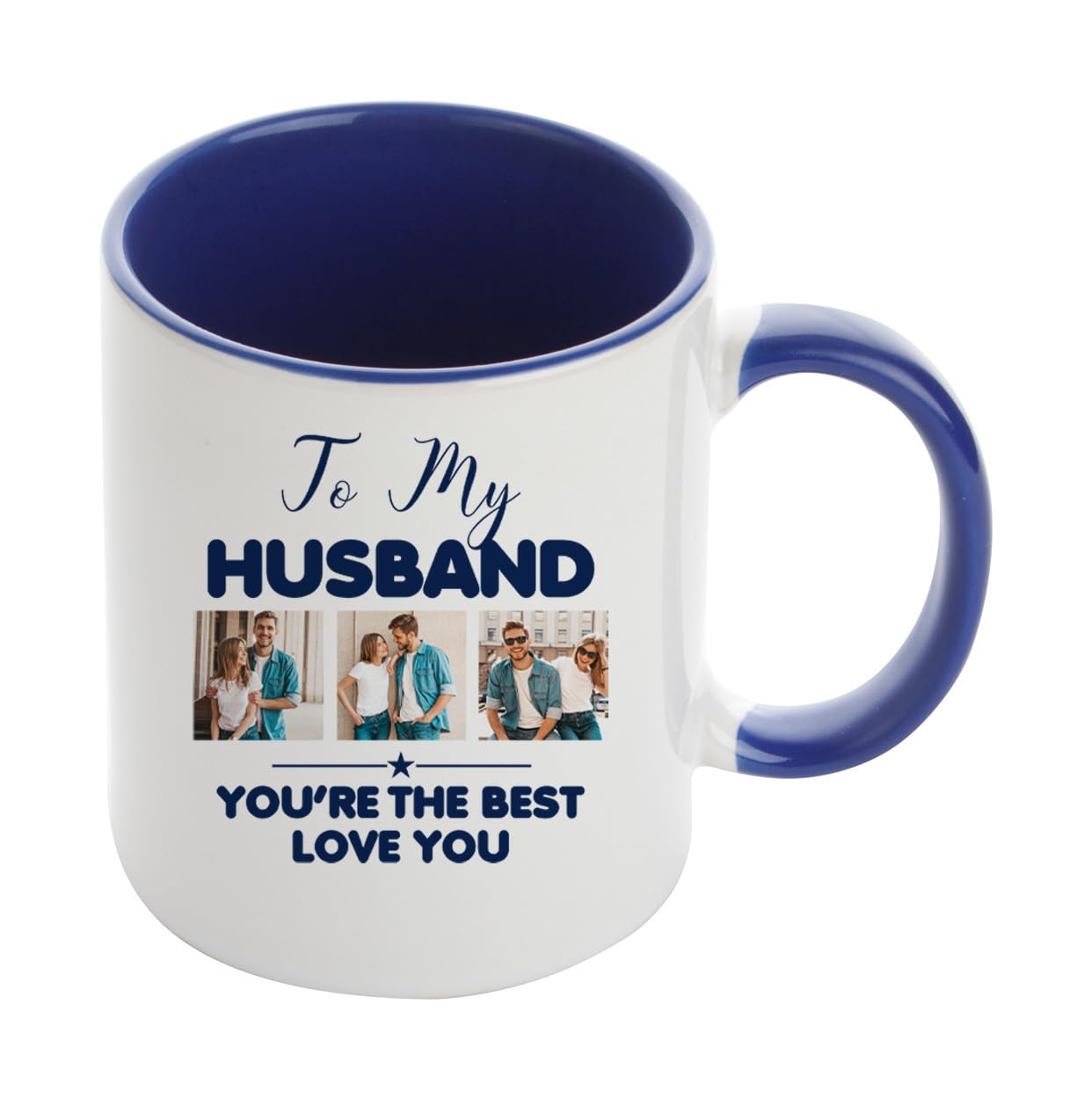 Giftme Personalised Photo, Love You Husband You're The Best, Inside Coloured Mug,Ceramic Coffee, Tea Mug. (Navy Blue)