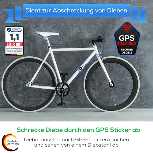 TinyTag® 2X Hinweis-Aufkleber für GPS Tracker - Wetterfester Warn-Sticker als Diebstahlschutz für Dein Fahrrad, eBike, Auto, Motorrad & Koffer - Bombenfest & langlebig | Fahrrad Aufkleber (2er Pack)