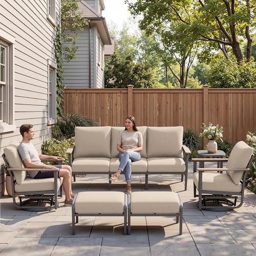 6-Piece Aluminum Sofa Set with Swivel Chairs
