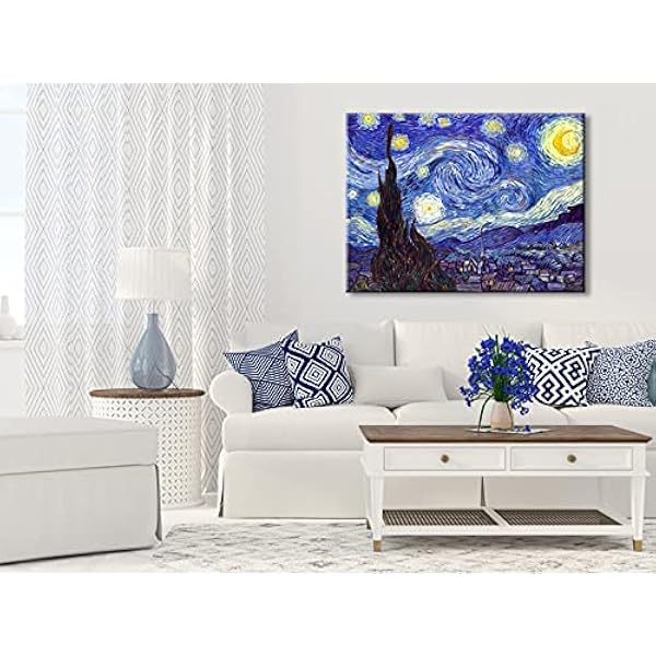 Lienzo Wieco Art P1XK12090 reproducción de La noche estrellada de Van Gogh, listo para colgar, 122 x 91,5 cm, 32x24inch (80x60cm)
