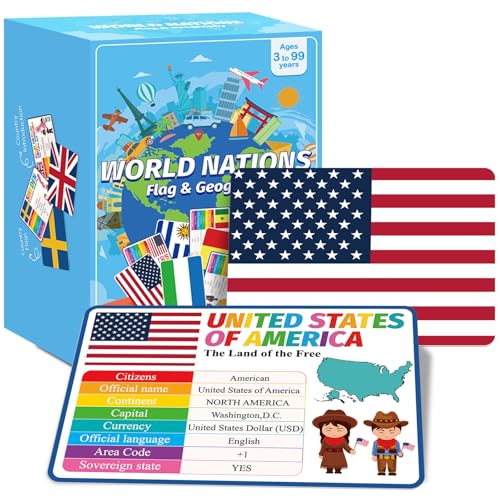 Countries of The World Flashcards Country Flag Continent Capital Language Learning Flash Cards Laminated Geography Culture Educational Cards Game Gift for Adults Family Classroom Teachers Students