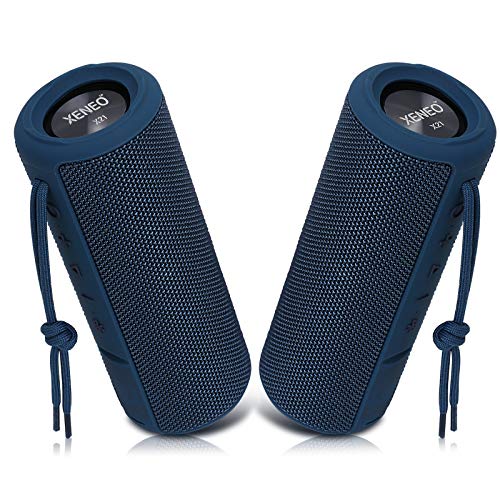 Xeneo X21 Dual Portable Bluethooth Wireless Speakers Waterproof for Booming Stereo with FM Radio, Micro SD Card, IPX6, 30W for Outdoor, Home, Office, Party and Travel (Pack 2 Blue)
