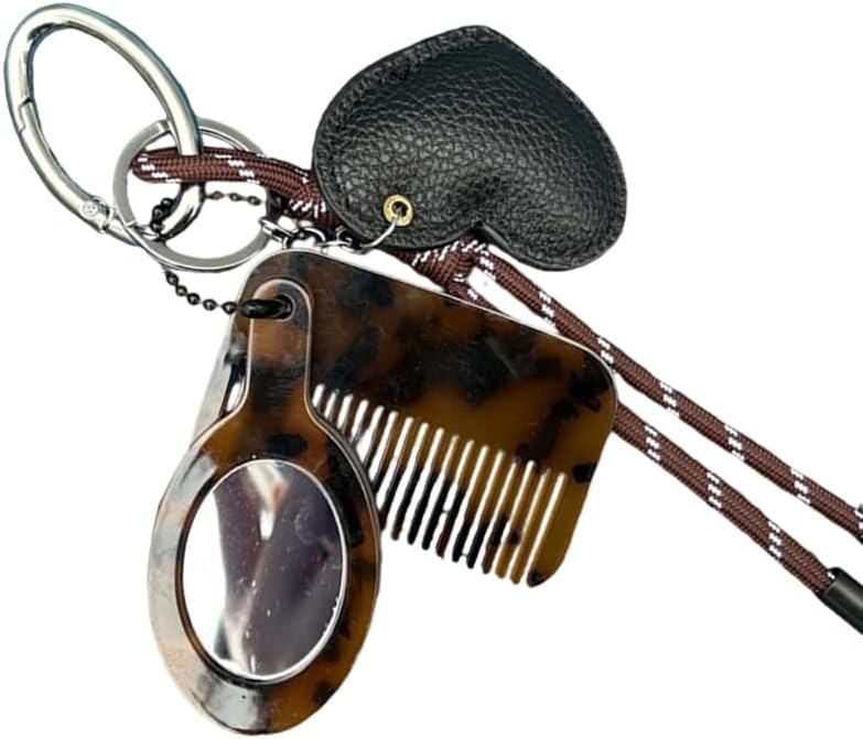 Everyday Use Comb Glass Keychain With Small Hair Tool and Reflective Glass Convenient for Quick Touch Ups Daily Use