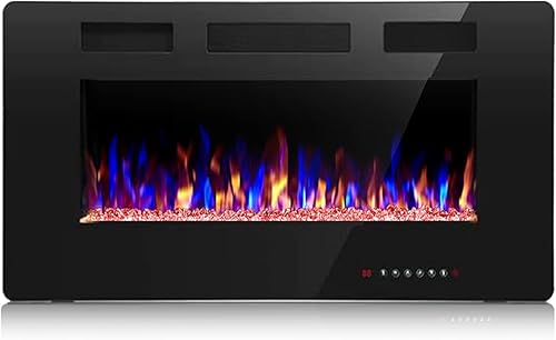 Vista 25 de Insertos de chimenea eléctrica de 50 pulgadas, empotrados en la pared y montados en la pared, calentador ultrafino con temporizador, efecto de llama