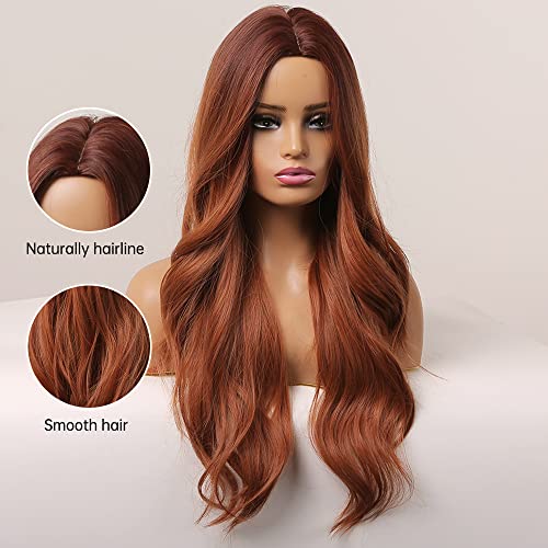 Haoland 26 Inch Orange Red Wig For Women Long Wavy Heat Resistant Fiber Synthetic Wig For Cosplay Date Daily Use #TOP3