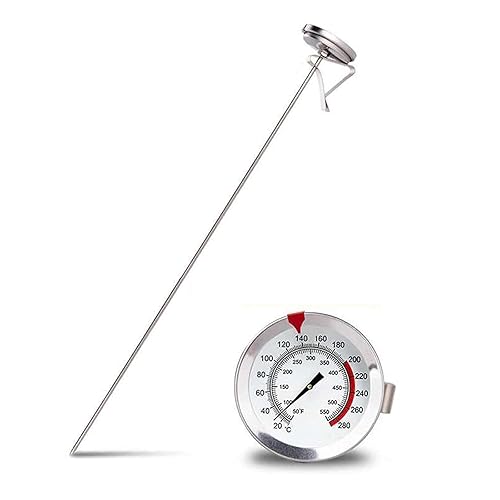 Mechanical Oil Temperature Gauge,19.6" Long Stem Deep Fry Thermometer with Pot Clip, Instant Read, 2.08" Dial Meat, 50-554 Range, for Deep Fry,