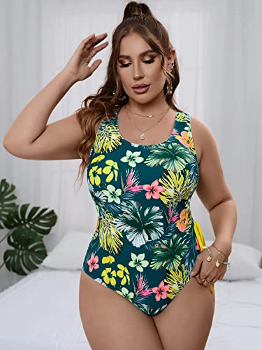 Floerns Women's Plus Size Lace Up Back Monokini Swimwear One Piece Swimsuit Green 0Xl #TOP3