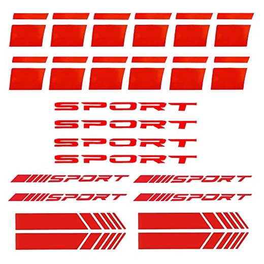 24Pcs Car Decor Stickers and Wheel Decals Set - 12Pcs Wheel Rim Decal Stripes for 18-21 Inch Wheels Tire Rim, 4Pcs Rear View Mirror Stickers, 8Pcs Sport Emblem Reflective Stickers Sport Logo Decals