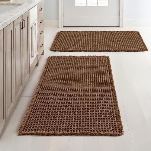 MIULEE Set of 2 Waffle Bathroom Rugs Boho Bath Mat Mocha 18x30 Inch