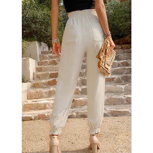 Calças Compridas de Cintura Alta, Cor Sólida Cintura Elástica Feminina Cintura Alta Tornozelo Gravat