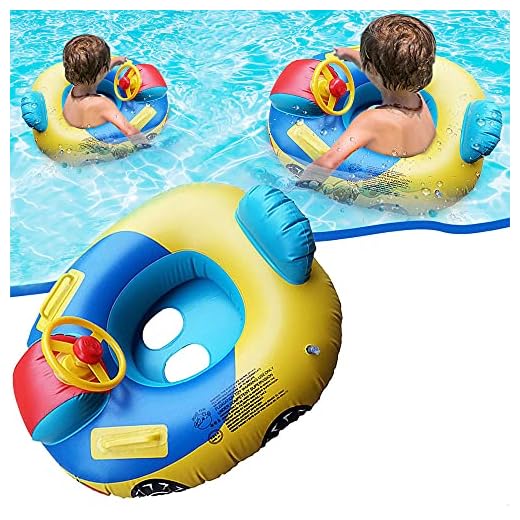 Amazing Toddlers Kids Inflatable Pool Float Swimming Float Seat Boat Cute Car Baby Floatie Safe Seat Swim Ring with Steering Wheel Lake Float Raft Air Bed Floating Mattress for Girls Boys 1-5 Years