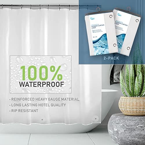 JSO Home 2-Pack White Shower Curtain Liner: PEVA - 70" x 72" - Thick 6 Gauge Heavy Duty Shower Liner, Built in Magnets - 100% Eco-Friendly PEVA Premium Shower Curtain Liner