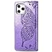 CaseHQ Compatible with iPhone 12 Pro Max Case 6.7 inch(2020),Wallet Case for Women and Girls,Premium Strap with Card Holder,3D Embossed Butterfly,Pu Leather Flip-Blue