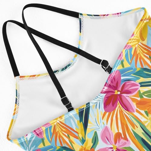 senya Girls Swimsuits One-Piece Swimwear Tie Bathing Suit Beach Summer Round Neck 5-6T Tropical Multicolor Flowers Pattern4