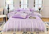 SOUKECHY Lace Ruffled Duvet Cover Set, Bow Duvet Cover, Kids Twin Princess Bedding, 100% Polyester, Lightweight Duvet Cover Set with Zipper Closure for Girls (Purple, Twin)
