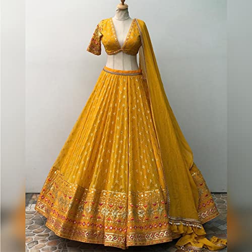 SHAFNUFAB yellow georgette lehenga choli – image 2
