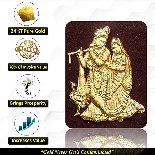 Image of Pk & Pk Jewellers Lord Radha Krishna with Peacock Oblong Photo Frame Tabletop | 24KT Pure Gold | Elegant Collection | Extra Mini Small Size (For Premium Gift, Temple, Table Decor, Home Decoration)