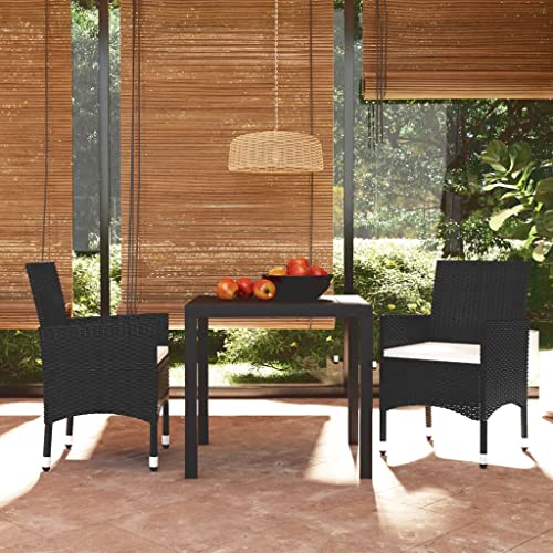 JUNZAI Mobilier à dîner de Jardin et Coussins 3pcs Résine tressée Noir,Table Chaise Jardin Pas Cher,Table Pliante Exterieur,Salon De Balcon