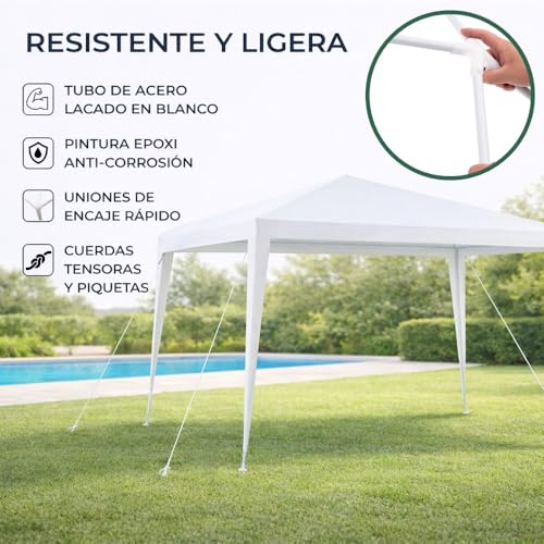Miniatura 4 de Carpa Cenador Gazebo Desmontable 3 X 6 M Blanco Con Tubos De Acero De Alta Resistencia, Protección Uv, Rafia Pe Resistente Lluvia Para Playa, Camping, Jardín, Patio, Terraza, Exteriores